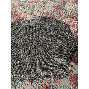 Eileen Fisher Black White Marled Organic Cotton Knit Sweater Medium